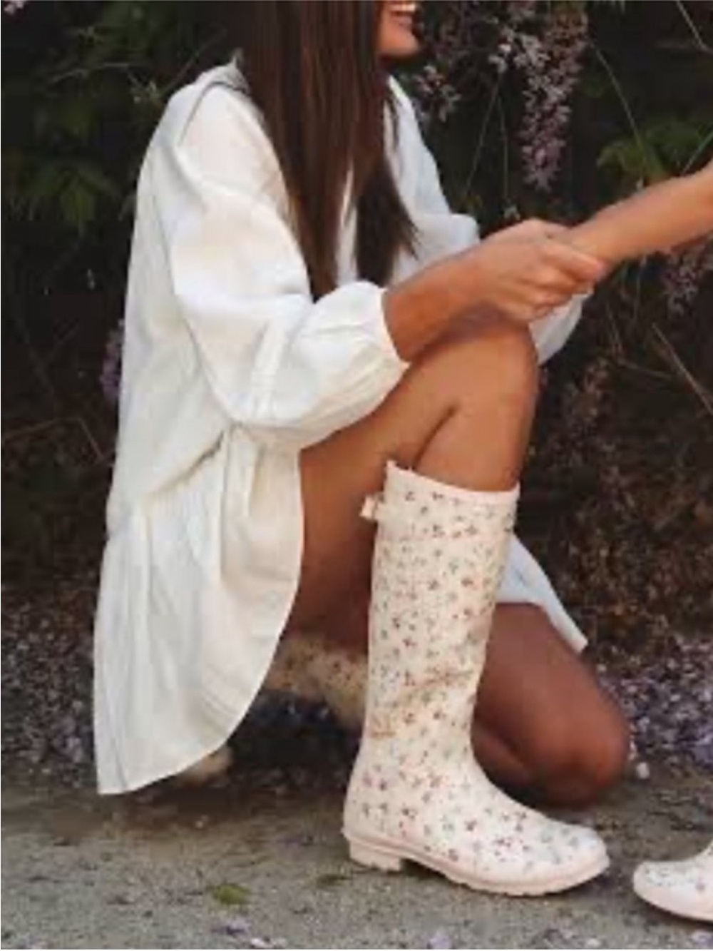 ✨🎀LoveShackFancy X Hunter Floral Rain Boots Cream/white/Pink & Blue Flower - Picture 4 of 14